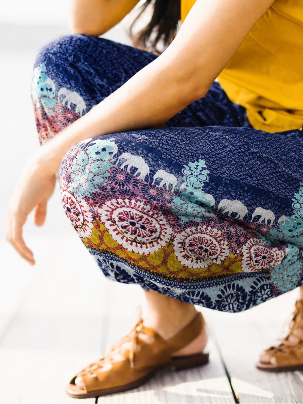 Sudara Punjammies Navy Boho Elephant Print Cropped Lounge Pants – Size L